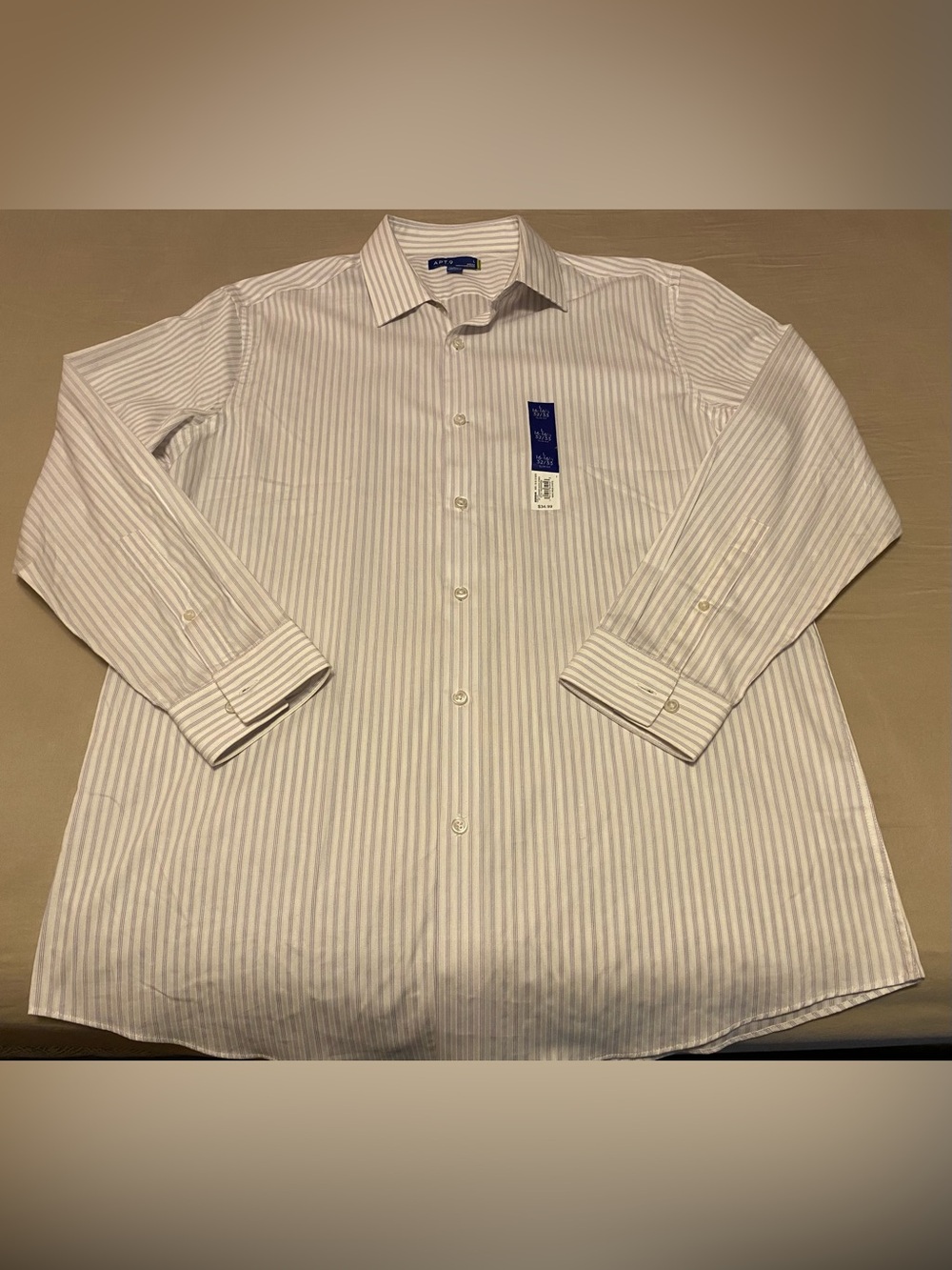 APT 9 SLIM FIT DRESS SHIRT LAVENDER WHITE STRIPE MENS  Large 16-16 1/2 32/33 NWT